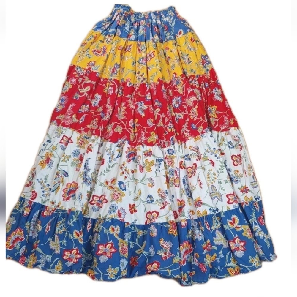 Saddle Ridge Vintage Collection Tiered Maxi Skirt XS Sm Colorblock Floral USA